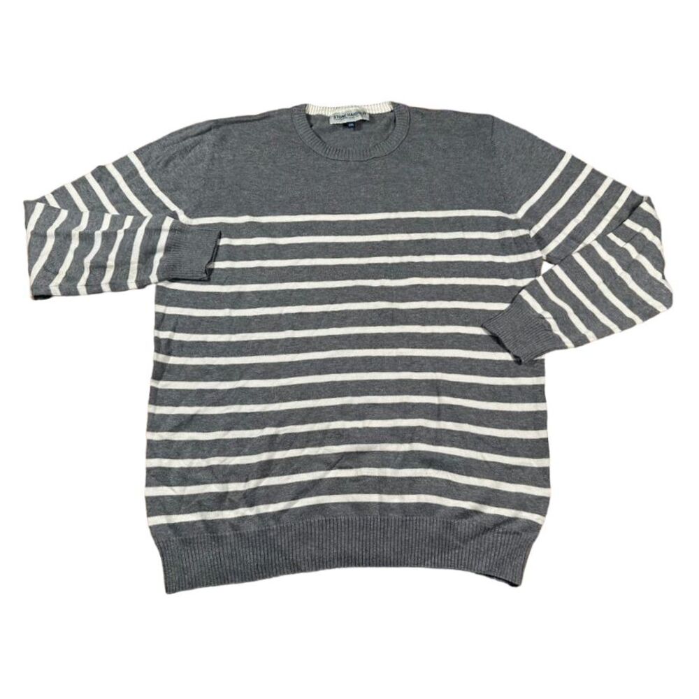 Stone Harbour Men's Striped Crew Neck Sweater Gray White‎ Casual 2XL